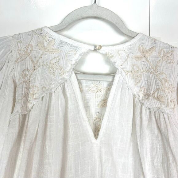 House of Harlow 1960 Blouse Small White Embroidered Floral Babydoll Peasant - Picture 8 of 15